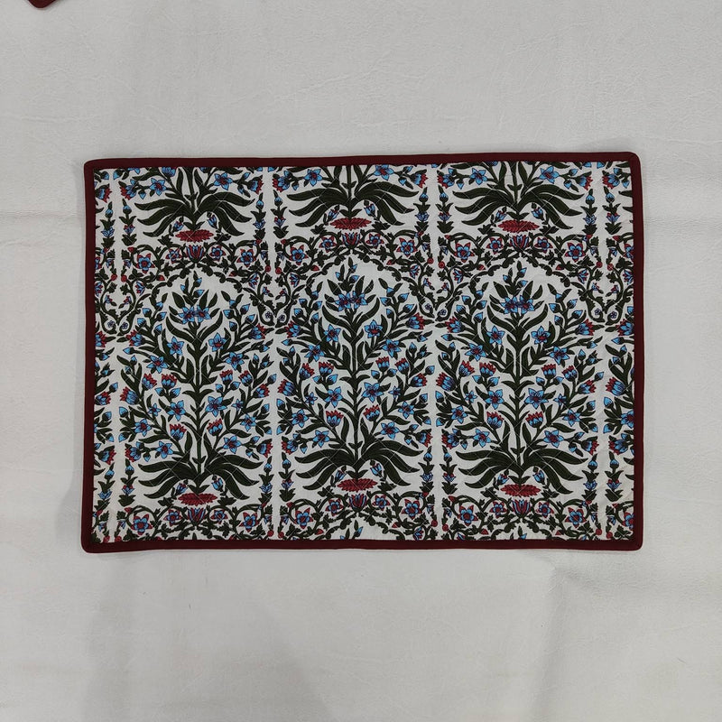 Rectangular quilted Mats Table Linens Christmas Napkins &Cotton Table quilted piped Placemats,Indian Floral Hand Block Printed Set