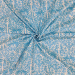 Light blue leaf Floral 100% Cotton Quilting Fabric by the yard, India Block Print Fabric, fabric for Duvet Covers, Curtains, Dresses
