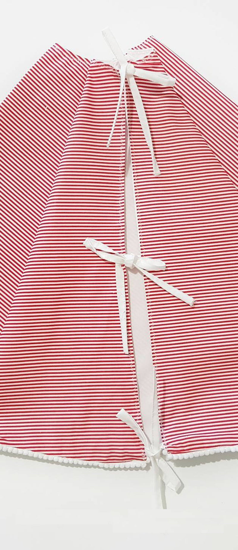 Christmas Round tartan red TREE skirt, printed Cranberry red & White Christmas Tree Skirt, striped tartan tree skirt