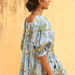FLUTTER MINI , LILY Midi Dress, Blouson Sleeve Dress, Summer Dress, Jungle print India Block Print Top