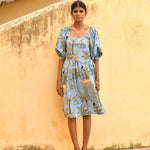 FLUTTER MINI , LILY Midi Dress, Blouson Sleeve Dress, Summer Dress, Jungle print India Block Print Top