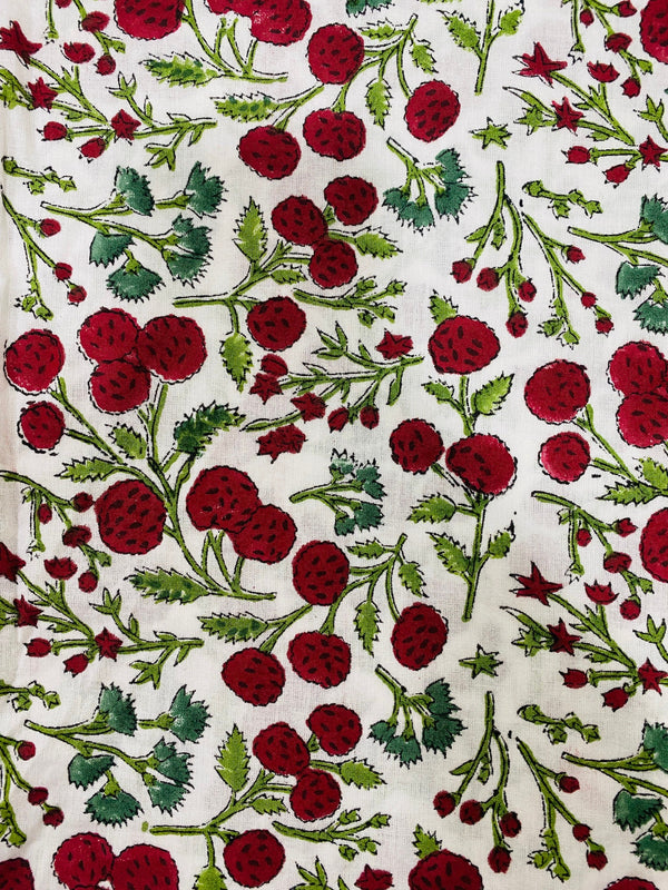 Garnet Red Cherry Print Hand-Block Printed Cotton Cloth