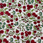 Garnet Red Cherry Print Hand-Block Printed Cotton Cloth