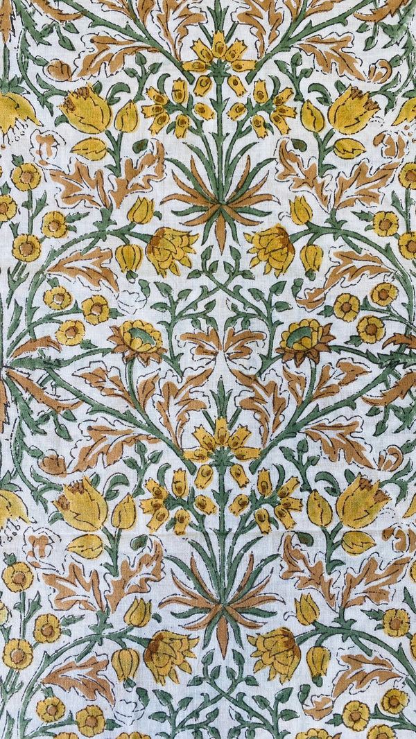 Goldenrod Yellow Hand-Block Printed Cotton Cloth