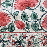 Burnt Orange, Coral and Turquoise Green Hand Block Floral Printed Size 20x20" Cotton Border Napkins