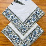 Blue and Green Indian Hand Block, Size 20x20" 100% Pure Cotton Cloth Border Napkins