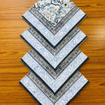 Spruce, Carolina and Powder Blue Indian Floral Hand Block Printed 100% Cotton Border Napkins, Size 20x20"