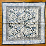Spruce, Carolina and Powder Blue Indian Floral Hand Block Printed 100% Cotton Border Napkins, Size 20x20"