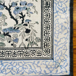 Spruce, Carolina and Powder Blue Indian Floral Hand Block Printed 100% Cotton Border Napkins, Size 20x20"