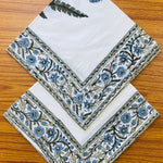 Blue and Green Indian Hand Block, Size 20x20" 100% Pure Cotton Cloth Border Napkins