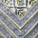 Light Steel Blue, Olive Green Indian Floral Hand Block Printed 100% Pure Cotton Border Napkins Size 20x20"