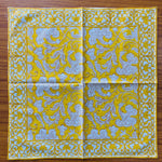 Saffron Yellow and Off White Indian Floral Hand Block Printed Border 100% Pure Cotton Cloth Napkins Size 20x20"