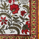 Prune Red and Army Green Indian Floral Hand Block Printed 100% Cotton Border Napkins Size 20x20"