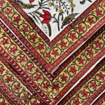 Prune Red and Army Green Indian Floral Hand Block Printed 100% Cotton Border Napkins Size 20x20"