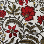 Prune Red and Army Green Indian Floral Hand Block Printed 100% Cotton Border Napkins Size 20x20"
