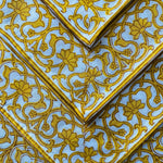 Saffron Yellow and Off White Indian Floral Hand Block Printed Border 100% Pure Cotton Cloth Napkins Size 20x20"