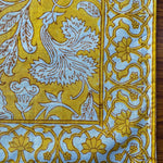 Saffron Yellow and Off White Indian Floral Hand Block Printed Border 100% Pure Cotton Cloth Napkins Size 20x20"
