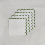 Linen Tea Towels, Natural Colour Pure Linen Napkins with Embroidery scallops, Wedding Events Party Picnic Gift 9x9"- Cocktail 18x18"- Dinner