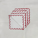 Linen Tea Towels, Natural Colour Pure Linen Napkins with Embroidery scallops, Wedding Events Party Picnic Gift 9x9"- Cocktail 18x18"- Dinner