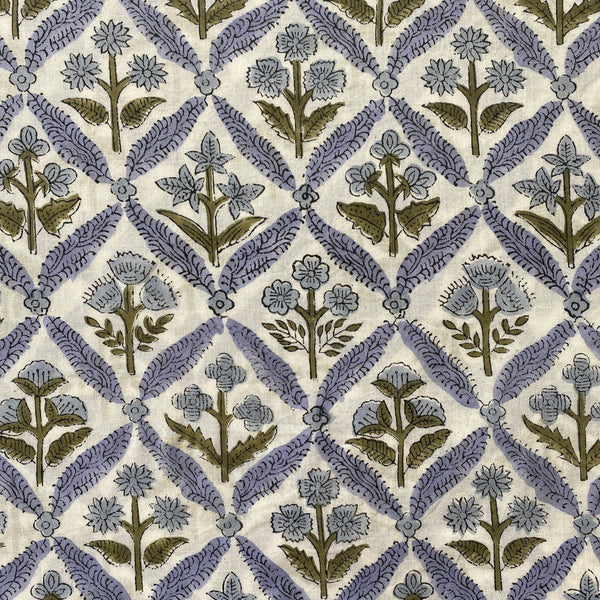 Light Steel Blue Hand-Block Printed Cotton Cloth
