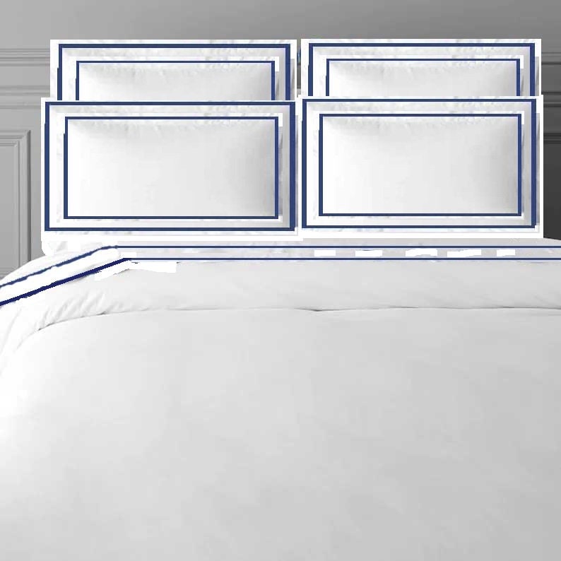 500 Thread Count White Cotton Percale Hotel Stitch Duvet Cover Set in Double Straight Piping 1 Duvet Cover 2 Pillow Sham Cover