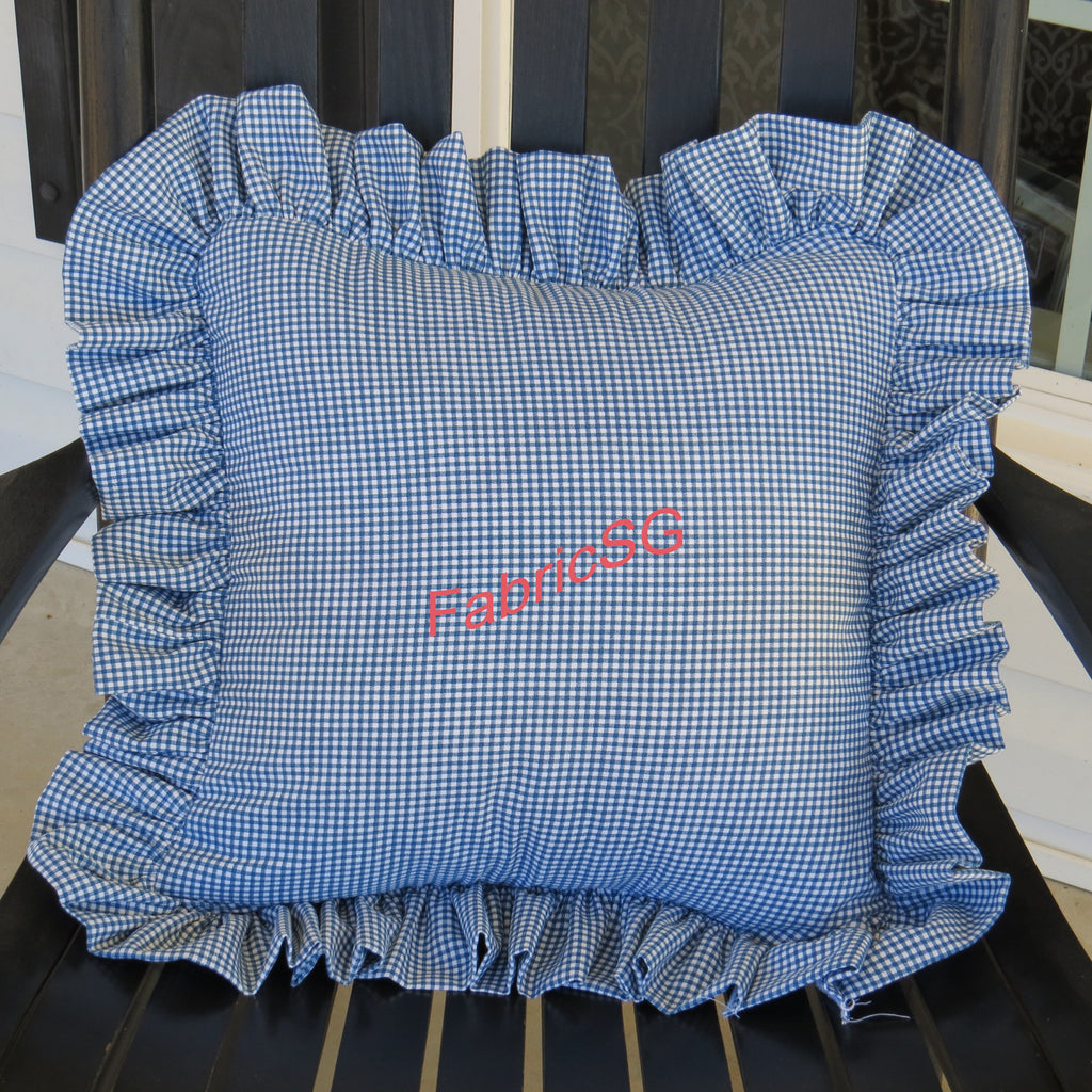 Blue gingham check ruffled Pillow Cover/Cotton Pillow Cover/Gingham check Ruffled Pillow Cover/ without pillow insert