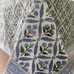 Light Blue, Olive Green Hand Block Printed Cotton Tablecloth, Dining Table Cover Farmhouse Party Wedding Home Housewarming Baby Shower