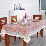 Wedding Tablecloth, Salmon Pink, Sage Green, Delft Blue Indian Hand Block Printed Tablecloth, Table Cover, Linen Set, Farmhouse Décor