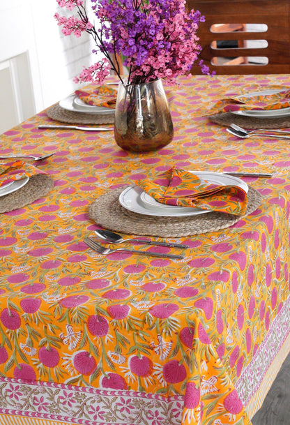 Hand Block Floral Printed Cotton Table Cover, Sage and Russian Green, Peanut Brown Round Tablecloth, Indian Wedding Party Home Decor Events