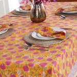 Hand Block Floral Printed Cotton Table Cover, Sage and Russian Green, Peanut Brown Round Tablecloth, Indian Wedding Party Home Decor Events