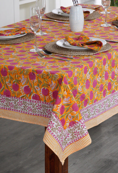 Hand Block Floral Printed Cotton Table Cover, Sage and Russian Green, Peanut Brown Round Tablecloth, Indian Wedding Party Home Decor Events