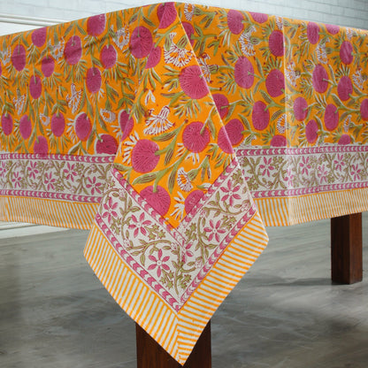 Hand Block Floral Printed Cotton Table Cover, Sage and Russian Green, Peanut Brown Round Tablecloth, Indian Wedding Party Home Decor Events