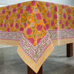 Hand Block Floral Printed Cotton Table Cover, Sage and Russian Green, Peanut Brown Round Tablecloth, Indian Wedding Party Home Decor Events