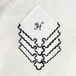 White linen cloth scallop embroidered napkins + Mat set trim piping for table decor size set housewarming gift