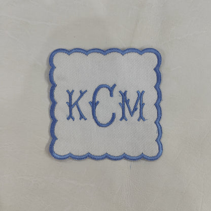 Embroidered linen white fabric coaster easy care,machine washable rustic kitchen decor dining coaster set