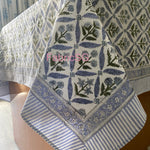 Light Blue, Olive Green Hand Block Printed Cotton Tablecloth, Dining Table Cover Farmhouse Party Wedding Home Housewarming Baby Shower
