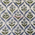 Light Blue, Olive Green Hand Block Printed Cotton Tablecloth, Dining Table Cover Farmhouse Party Wedding Home Housewarming Baby Shower