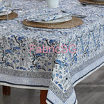 Carolina and Powder Blue Indian Block Floral Print 100% Pure Cotton Cloth Tablecloth, Table Linen, Table Cover, Wedding Table Décor