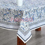 Carolina and Powder Blue Indian Block Floral Print 100% Pure Cotton Cloth Tablecloth, Table Linen, Table Cover, Wedding Table Décor