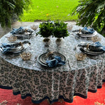 Denim & Baby Blue Indian Hand Block Printed 100% Pure Cotton Tablecloth, Border Design Table Cover, Party Tablecloth, Gift for Wedding