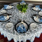 Denim & Baby Blue Indian Hand Block Printed 100% Pure Cotton Tablecloth, Border Design Table Cover, Party Tablecloth, Gift for Wedding