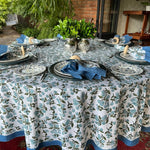 Denim & Baby Blue Indian Hand Block Printed 100% Pure Cotton Tablecloth, Border Design Table Cover, Party Tablecloth, Gift for Wedding