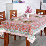 Wedding Tablecloth, Salmon Pink, Sage Green, Delft Blue Indian Hand Block Printed Tablecloth, Table Cover, Linen Set, Farmhouse Décor