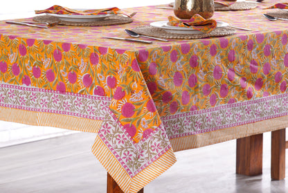 Hand Block Floral Printed Cotton Table Cover, Sage and Russian Green, Peanut Brown Round Tablecloth, Indian Wedding Party Home Decor Events