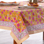 Hand Block Floral Printed Cotton Table Cover, Sage and Russian Green, Peanut Brown Round Tablecloth, Indian Wedding Party Home Decor Events