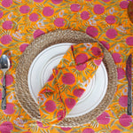 Hand Block Floral Printed Cotton Table Cover, Sage and Russian Green, Peanut Brown Round Tablecloth, Indian Wedding Party Home Decor Events