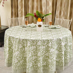 Party Wedding Home Decor Event Farmhouse Table Linen Home, Sage Green Round Tablecloth, Indian Floral Block Printed Cotton Cloth Table cover