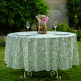 Party Wedding Home Decor Event Farmhouse Table Linen Home, Sage Green Round Tablecloth, Indian Floral Block Printed Cotton Cloth Table cover
