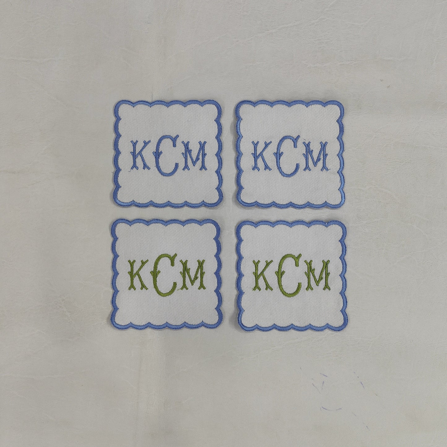 Embroidered linen white fabric coaster easy care,machine washable rustic kitchen decor dining coaster set