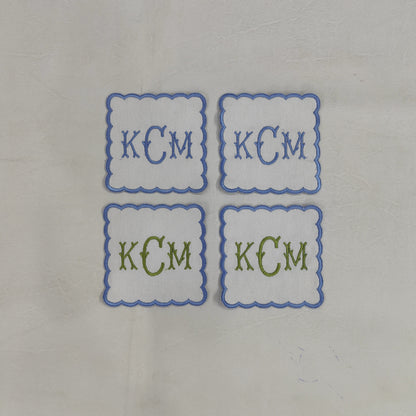 Embroidered linen white fabric coaster easy care,machine washable rustic kitchen decor dining coaster set